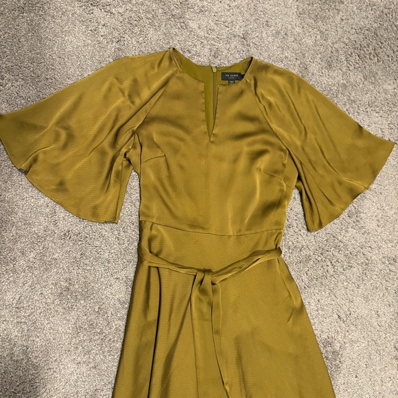 Ted Baker HARIIET Midi Dress In Khaki Green Size 1 / S - Picture 6 of 15